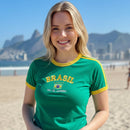 Camisa Brasil Bordada BabyLook Feminina