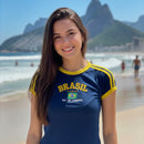 Camisa Brasil Bordada BabyLook Feminina