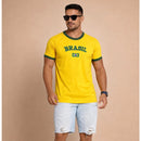Camisa Bandeira do Brasil Bordada Torcedor Premium de Algodão