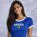Kit 2 Cropped Camiseta Brasil Manga Curta Moda Canelado Croped Feminino Copa Torcida Amarelo Seleção