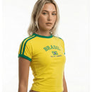 Camisa Brasil Bordada BabyLook Feminina