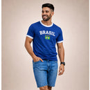 Camisa Bandeira do Brasil Bordada Torcedor Premium de Algodão