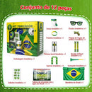Kit Torcedor Brasil 12 Itens Copa 2026 Festa Futebol Adesivo Corneta Bandeira Oculos Brasil